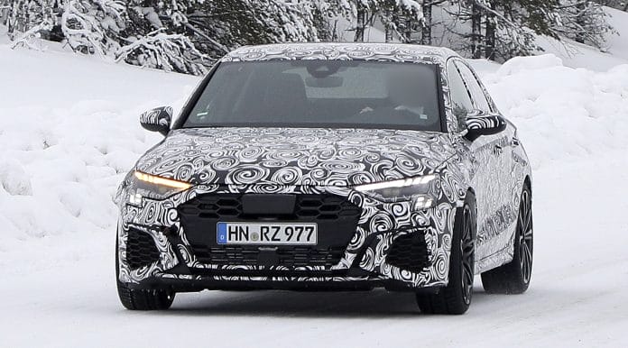 aria-label="new audi rs 3 saloon spied ahead of late 2020 reveal"